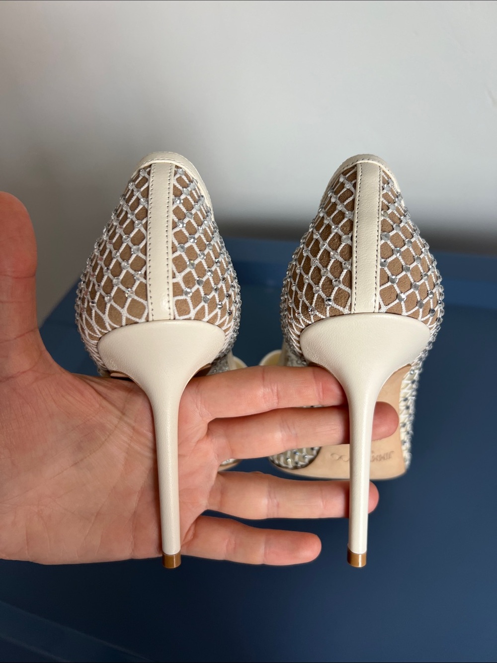 Jimmy Choo love 100 crystal embellished mesh satin bow pump pointed toe heel 38 - Picture 12 of 16